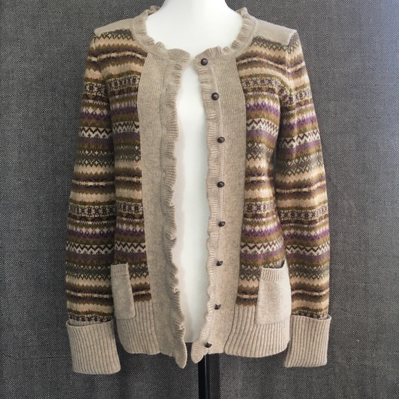 Eddie Bauer Fair Isle Ruffle Cardigan 